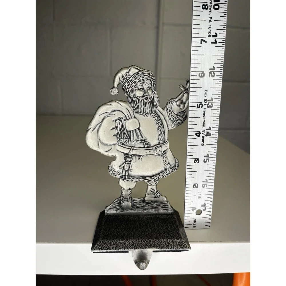 Pewter Santa Stocking Holder Hanger Bag Gifts Christmas‎ Teddy Bear Silver Tone